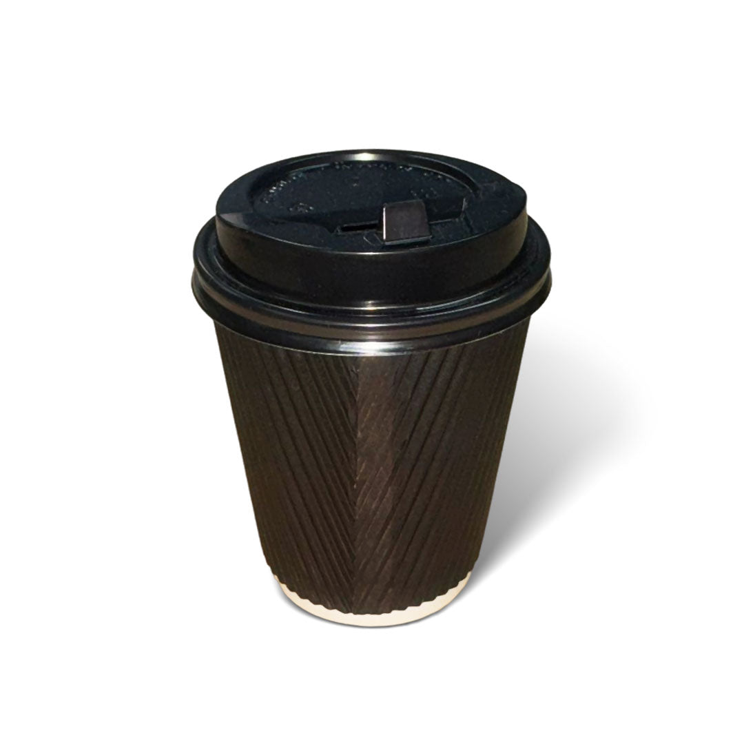 Riya 8oz Black Ripple Triple-Wall Coffee Cups - (Retail & Commercial, Barcoded)