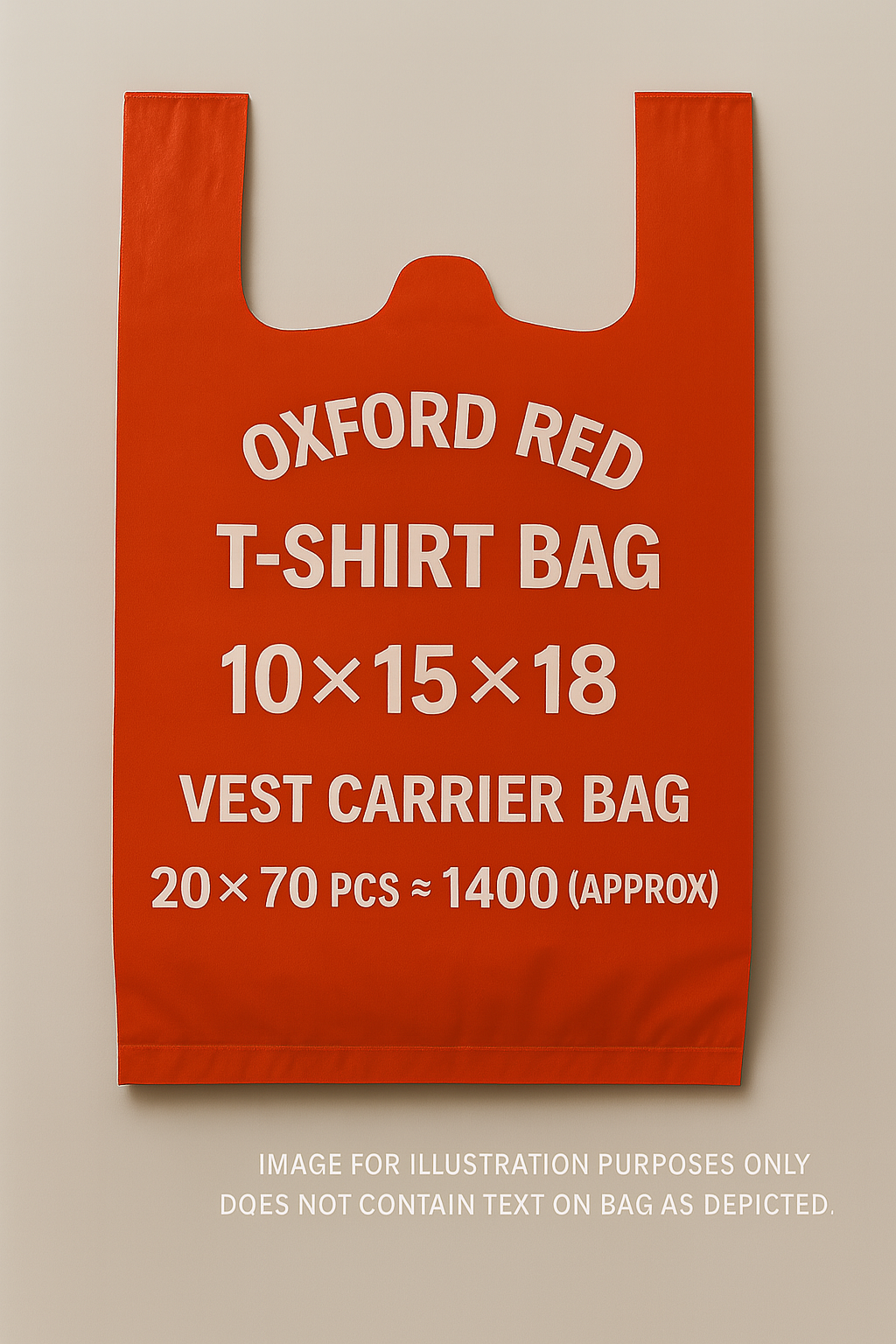 Oxford Red T-Shirt Vest Carrier Bag – 10x15x18", 12 Micron