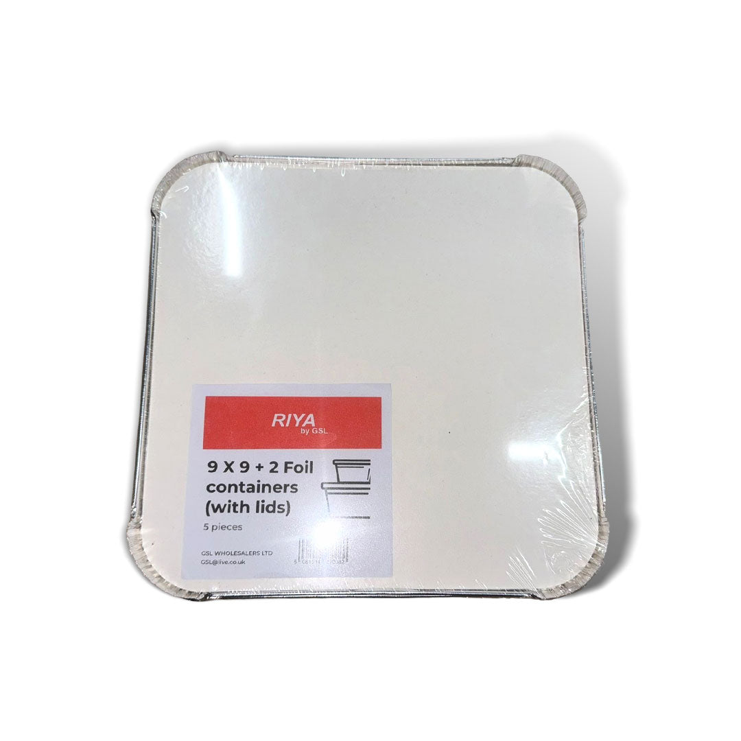 Riya Medium Aluminium Foil Containers with Lids – 9-Pack (Retail Ready, Barcoded)