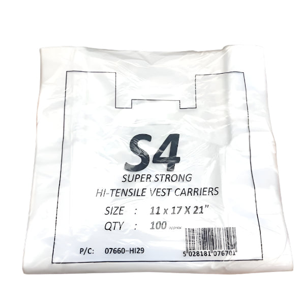 S4 WHITE HI TENSILE VEST CARRIER BAGS LARGE 11X17X21