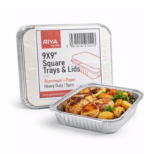 Riya 9×9 Inch Plastic Meal Containers with Lids – 5-Pack (Retail Ready, Barcoded)