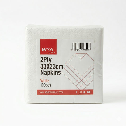 33x33cm White 2‑Ply Napkins - Premium Disposable Lunch Serviettes | Pack of 100 or Case of 2000 | Bulk UK Restaurant & Cafe Wholesale