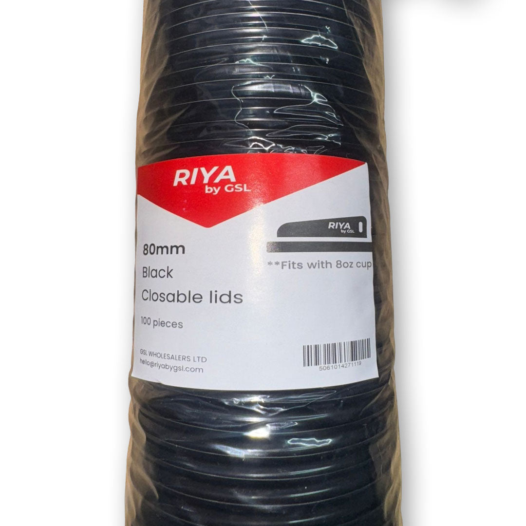 Riya Black 80mm Resealable Sip Lids (Fits 8oz Cups)