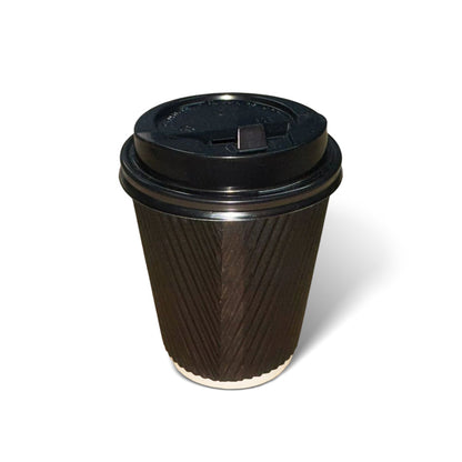 Riya 8oz Black Ripple Triple-Wall Coffee Cups - (Retail & Commercial, Barcoded)