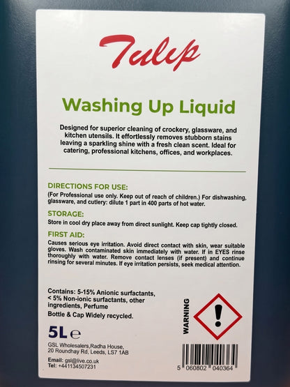 Tulip Washing Up Liquid 5L – professional washing up liquid – product close-up – GSL Wholesaler