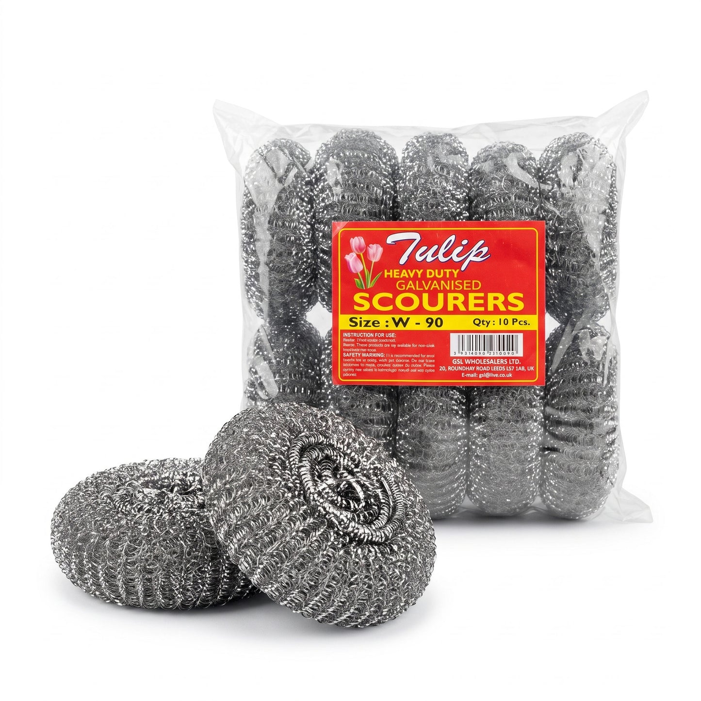 Tulip W90 Silver Scourers – heavy duty galvanised silver scourers 10pc pack – commercial cleaning – GSL Wholesaler