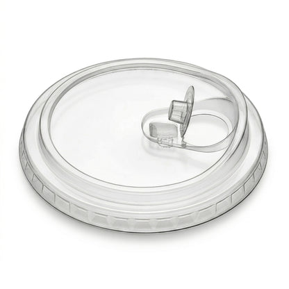 Universal Sip Through Lids for PET Cups 98mm - Strawless Clear Sip Lids | Pack of 100 or Case of 1000 | Bulk UK Cafe & Iced Coffee Wholesale