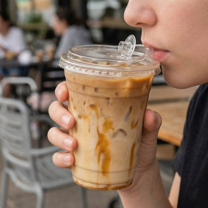 Universal Sip Through Lids for PET Cups 98mm - Strawless Clear Sip Lids | Pack of 100 or Case of 1000 | Bulk UK Cafe & Iced Coffee Wholesale
