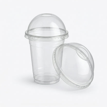 Universal Dome Lids for PET Cups 98mm - Clear Disposable Drink Lids | Pack of 100 or Case of 1000 | Bulk UK Smoothie Cafe & Takeaway Wholesale