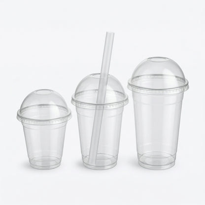 Universal Dome Lids for PET Cups 98mm - Clear Disposable Drink Lids | Pack of 100 or Case of 1000 | Bulk UK Smoothie Cafe & Takeaway Wholesale