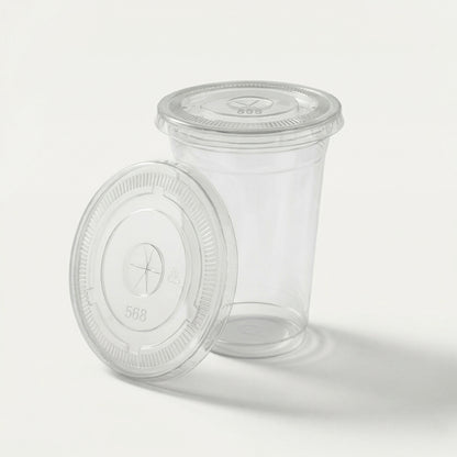 Universal Flat Lids for PET Cups 98mm - Clear Disposable Cup Lids | Pack of 100 or Case of 1000 | Bulk UK Cafe Takeaway & Smoothie Wholesale