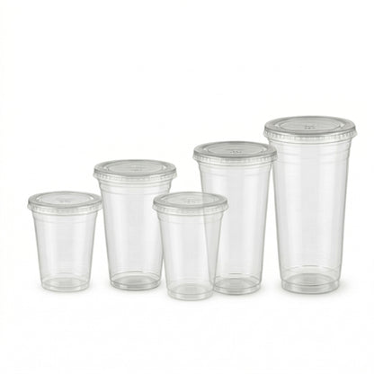 Universal Flat Lids for PET Cups 98mm - Clear Disposable Cup Lids | Pack of 100 or Case of 1000 | Bulk UK Cafe Takeaway & Smoothie Wholesale