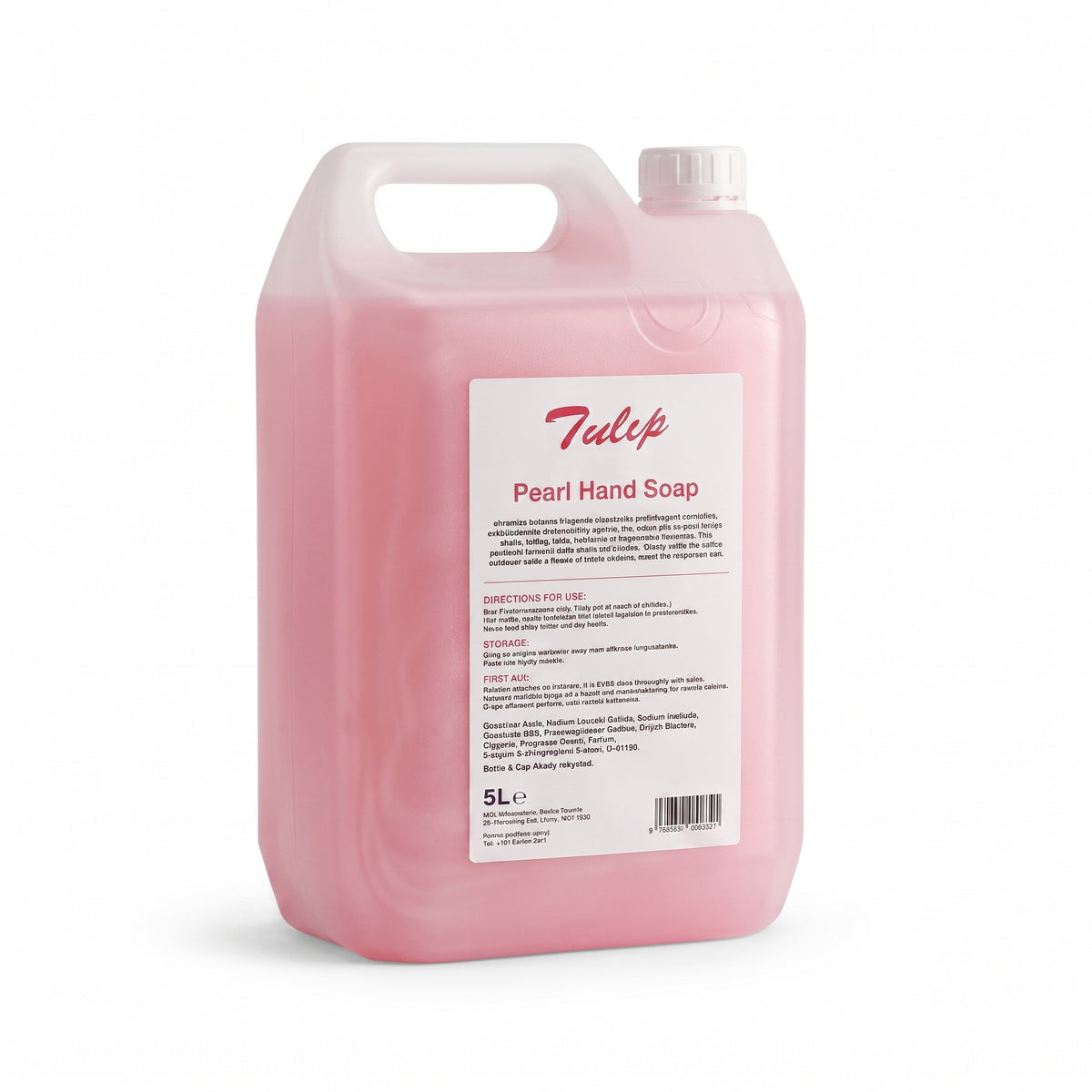 Tulip Pearl Hand Soap – 5L bottle with handle and cap – front packaging label close-up – GSL Wholesaler