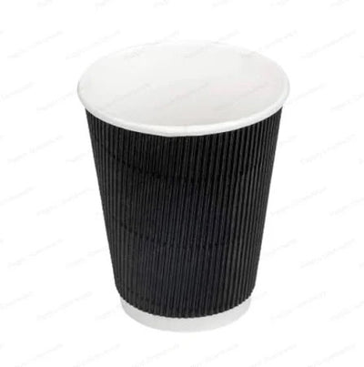 Riya 12oz Black Ripple Wall Coffee Cups – Triple-Walled, Barcoded (Commercial & Retail Ready)
