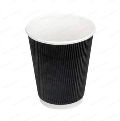 Riya 12oz Black Ripple Wall Coffee Cups – Triple-Walled, Barcoded (Commercial & Retail Ready)