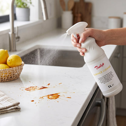 Tulip Surface Cleaner – 1L bottle applied to food preparation surfaces and dining tables – commercial cleaning – GSL Wholesaler