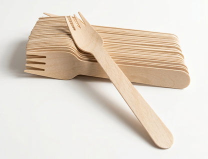 Riya Wooden Forks 160mm - Eco-Friendly Disposable Cutlery | Pack of 100 or Case of 1000 | Bulk Wholesale for Cafes & Takeaways UK