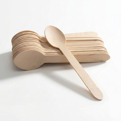Riya Wooden Spoons 160mm - Compostable Disposable Cutlery | Pack of 100 or Case of 1000 | Eco Bulk Wholesale for Cafes & Takeaways UK